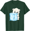 Cute Polar Bear Ice Cube Arctic Kawaii Adorable Baby Polar Bear Hugging Big Ice Cube T-Shirt - Dark Green