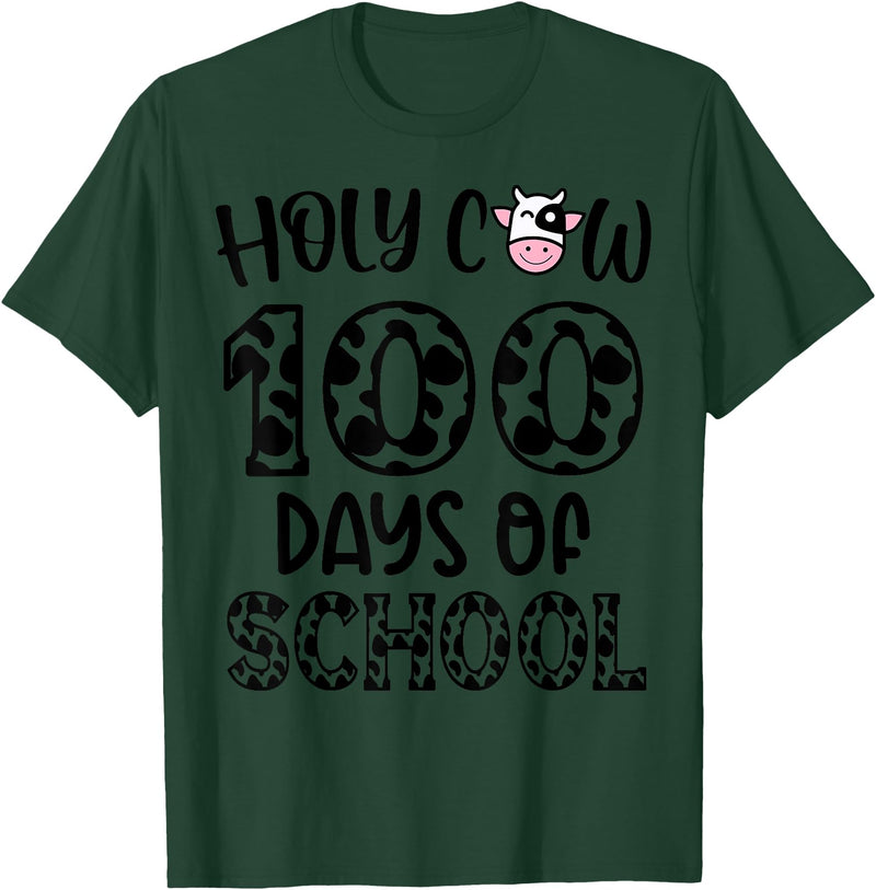 Holy Cow 100 Days Of School teachers Students Kids T-Shirt - Dark Green