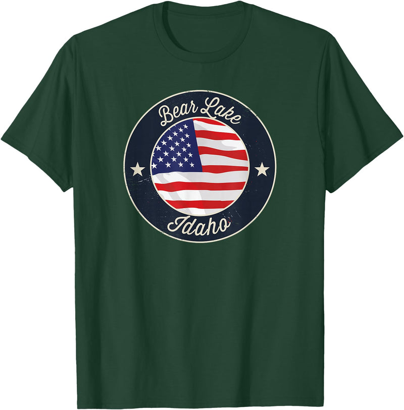 Bear Lake Souvenir Cabin Bear Lake - Patriotic Idaho Souvenir T-Shirt - Dark Green