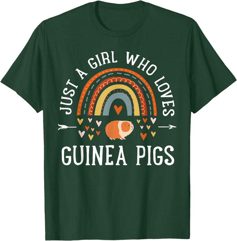 Cute Clothing With Guinea Pigs For Girls Just A Girl Who Loves Guinea Pigs Rainbow Gifts Cavy Lover T-Shirt - Dark Green