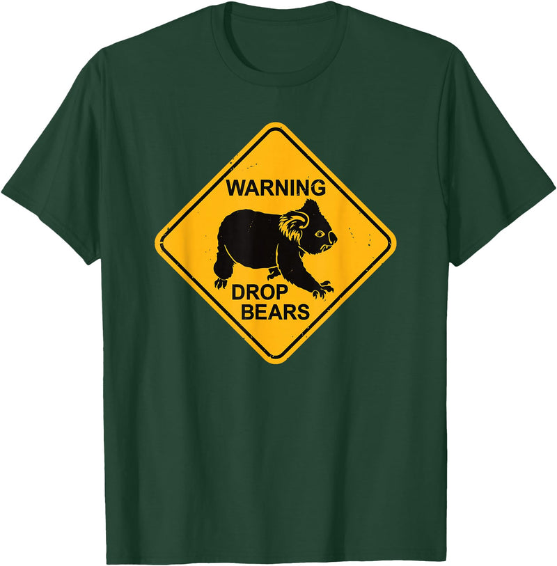 Australia Retro Koala Co. Koala Bear Warning Sign - Drop Bears Funny Koalas Australia T-Shirt - Dark Green