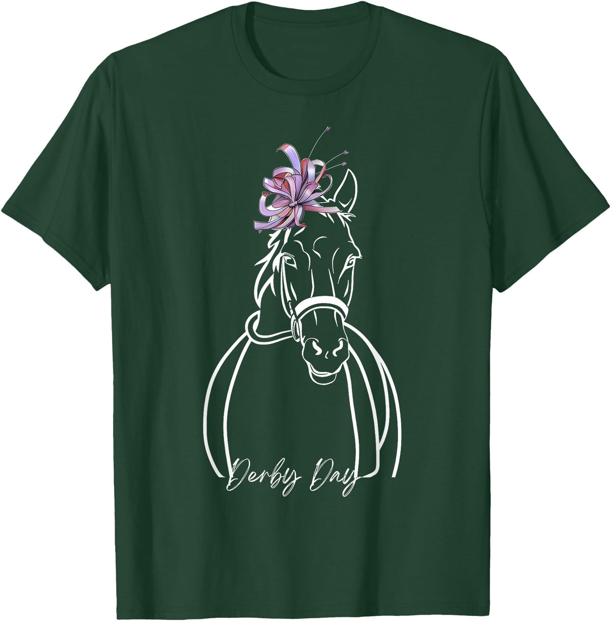 Funny Horse Racing Lover Derby Day Gift Women Derby Day Funny Horse Racing Floral Horse Equestrian T-Shirt - Dark Green