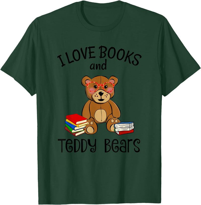 Teddy Bears, Cute Teddy Bear Lover Gifts Adorable Teddy Bear Love Books and Teddy Bear Reading T-Shirt - Dark Green