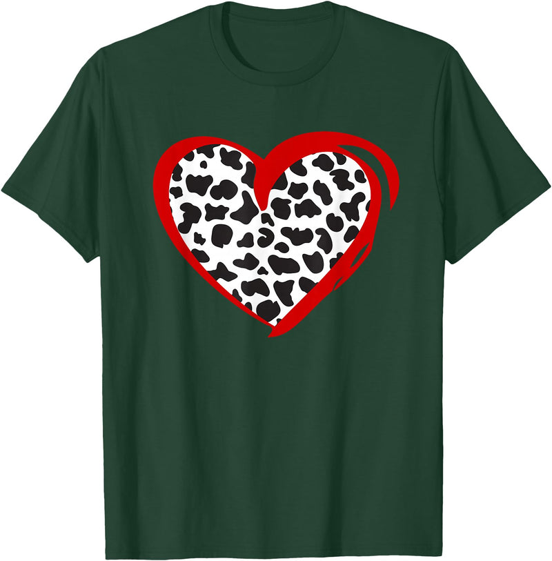 Cow Pattern Clothing for Cow Lover Heart Cow Print T-Shirt - Dark Green
