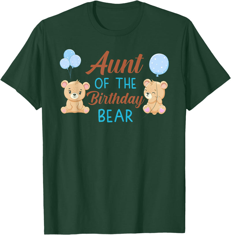 Family Birthday Bear Gifts Aunt of The Birthday Boy Bear 1st Birthday Party Boy T-Shirt - Dark Green