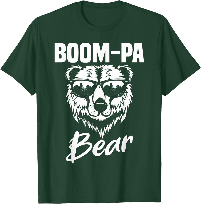 Boom-Pa Bear Funny Gifts Apparel Boom-Pa Bear Wearing Cool Sunglasses Fathers Day Gift T-Shirt - Dark Green