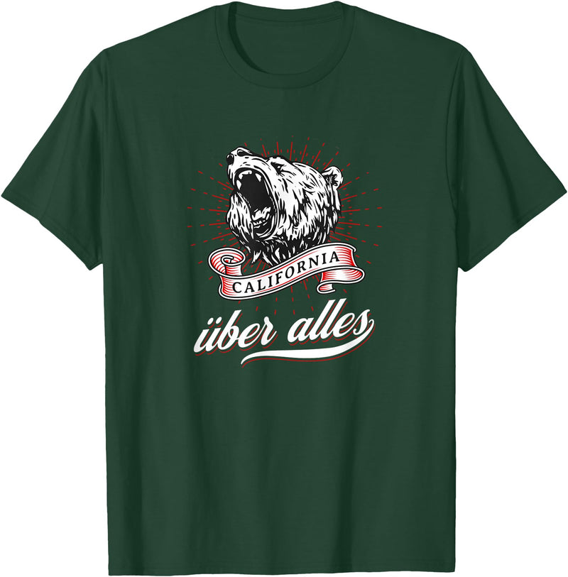 Not Quite Right California Über Alles with Roaring Grizzly Bear T-Shirt - Dark Green
