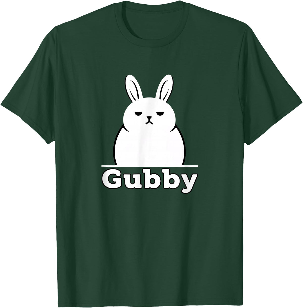 Gubby Rabbit Anime Funny Character Cute Grumpy Bunny T-Shirt in Dark Green