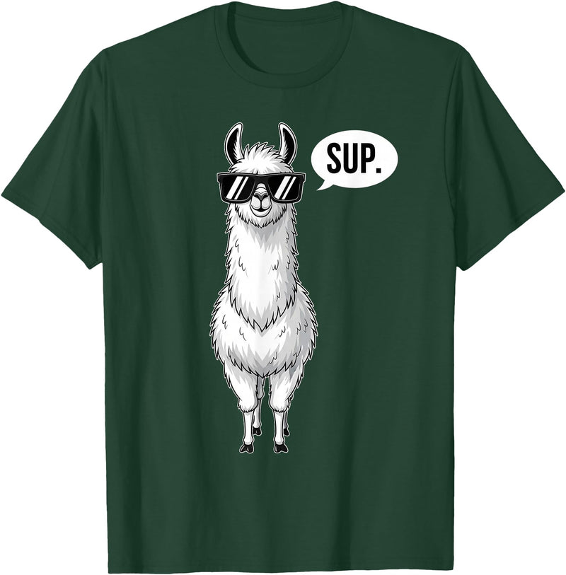 Funny Llama lover Co Alpaca Llama with Sunglasses Sup T-Shirt - Dark Green