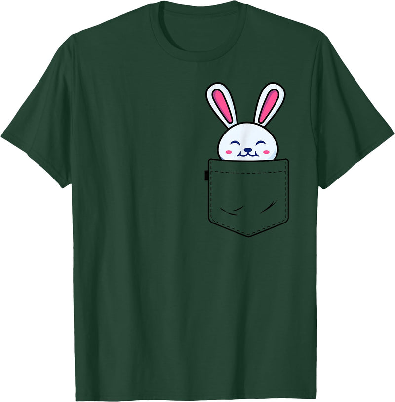 Bunny in Pocket Rabbit Lover Gifts for Women Men Kids T-Shirt (White) in Dark Green