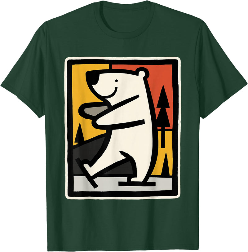 Utschki Bratschki Ice Bear Ice Skating Cartoon Graphic T-Shirt - Dark Green