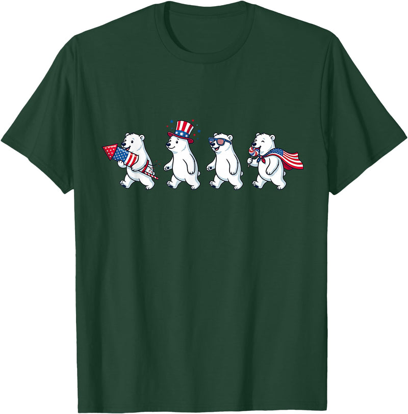 Polar Bear Lover Patriotic Veterans Day Costume Funny Polar Bear American USA Flag 250 Years 4th of July T-Shirt - Dark Green