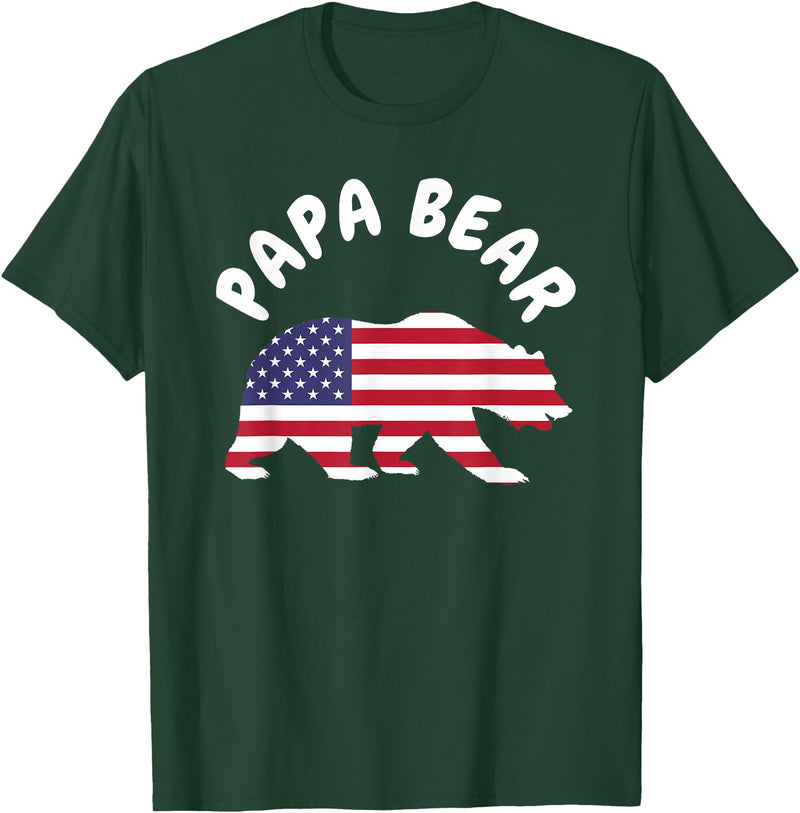 Papa Bear - Father's Day Birthday Papa Bear - Father's Day American Flag 4TH of July T-Shirt - Dark Green