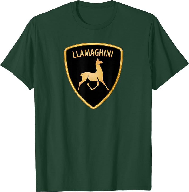 Llamaghini Apparel Co Llamaghini Funny Hillarious Llama Emblem Parody Fun Design T-Shirt - Dark Green