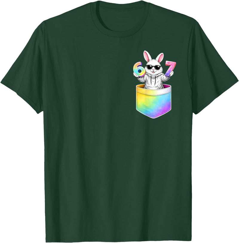 Easter Bunny in Pocket Six Seven Bruh 67 Meme Easter Day T-Shirt in Dark Green