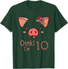 Girls Cute Pig Birthday Designs Co. 10th Birthday Pig Outfit Pig Face Gift 10 year old Girl Boy T-Shirt - Dark Green