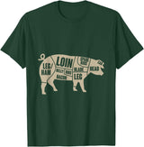Piglet Farm Teez Pig Anatomy T-Shirt Pork Meat Cuts Tee T-Shirt - Dark Green