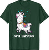 Funny Llama Pun by DSMD Spit Happens Llama Alpaca Lovers Funny Animal Pun T-Shirt - Dark Green