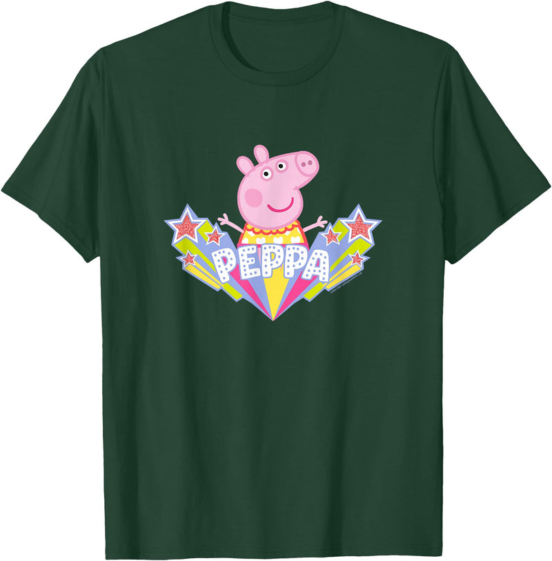 Peppa Pig Shooting Stars Cute Retro Logo T-Shirt - Dark Green