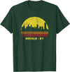 Wowsome! Vintage Retro Sunset Buffalo NY Skyline T-Shirt - Dark Green