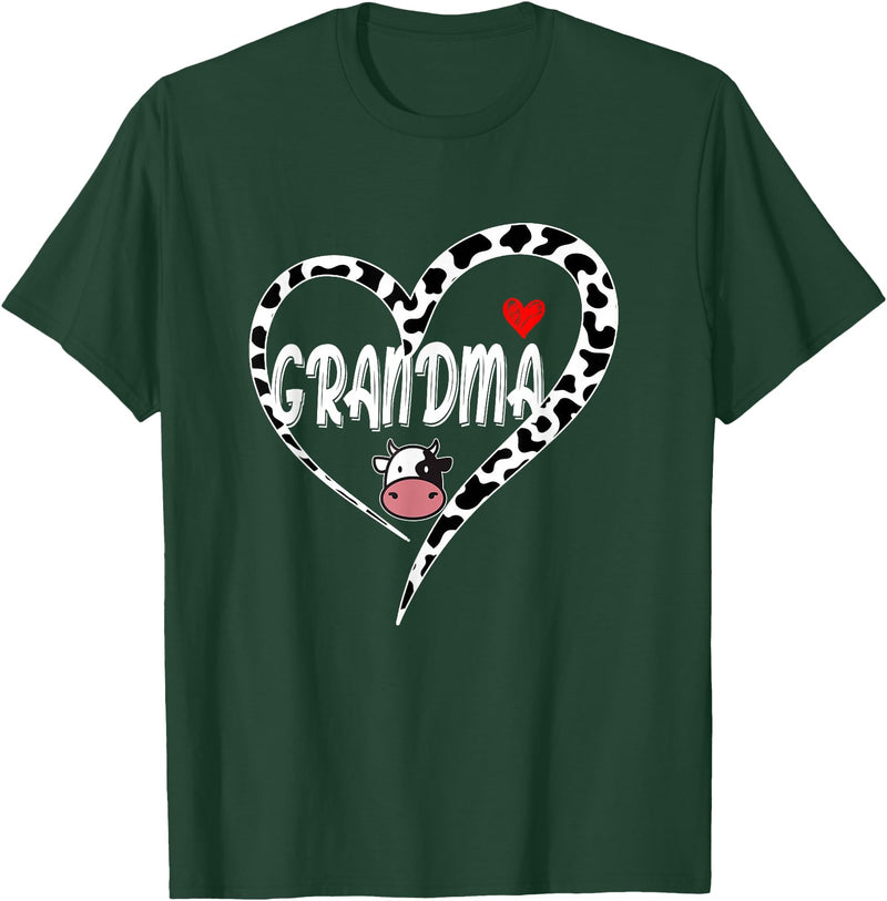 Black White Family Cow Farm Grandma Cow Print Cow Heart Pattern Farmer Cows Mother's Day T-Shirt - Dark Green