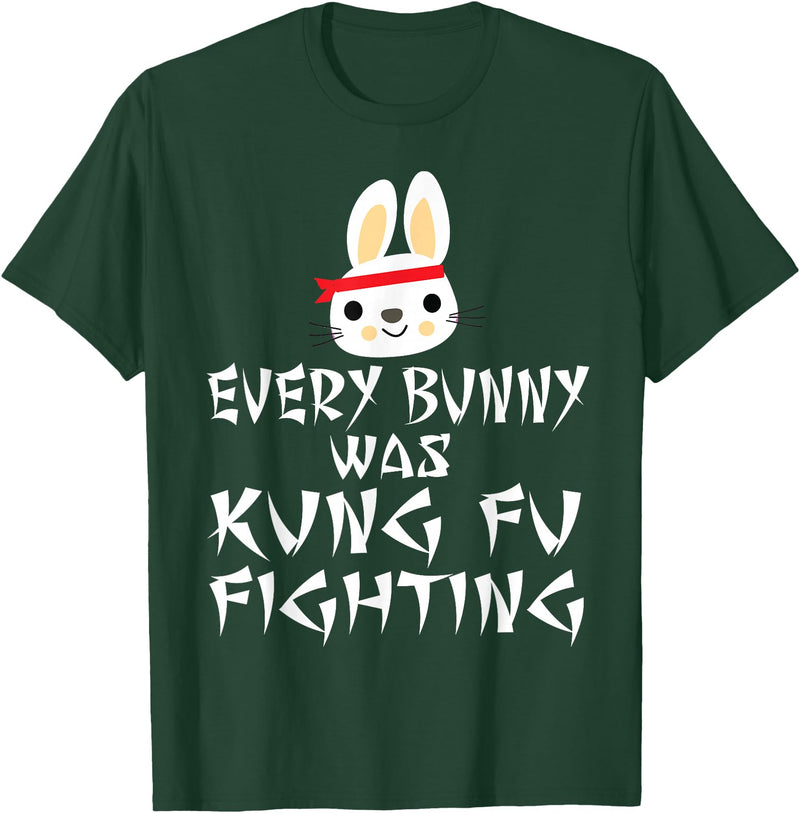 Every Bunny Was Kung Fu Fighting Funny Easter Rabbit T-Shirt in Dark Green