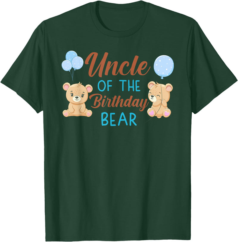 Family Birthday Bear Gifts Uncle of Birthday Boy Bear 1st Birthday Party Boy T-Shirt - Dark Green