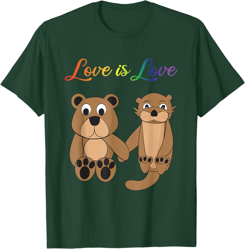 Kaisi-LGBT Gay Bi Gay Lesbian Otter Csd Queer Love Is Love Bear, Otter, Rainbow LGBT Diversity Drawing T-Shirt - Dark Green