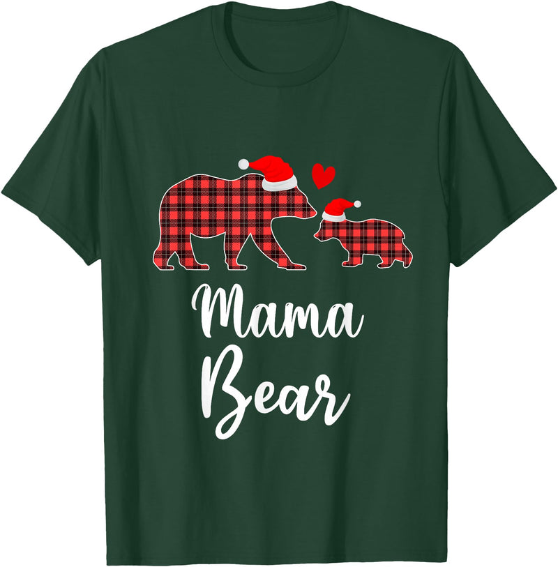 Cute Xmas Gifts Tartan Bear Cub Matching Costumes Mama Bear Buffalo Red Plaid Christmas Pajama Family Outfits T-Shirt - Dark