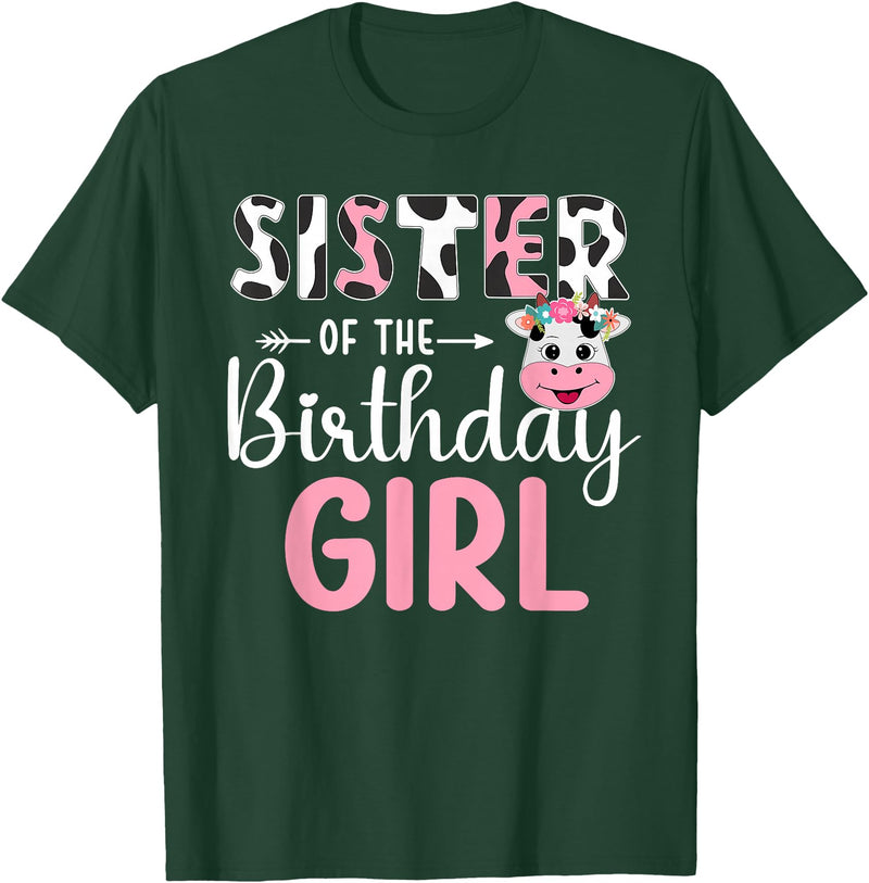 Cow Birthday Shirt For Family Men Women Cow Lover Sister Of The Birthday Girl Farm Cow 1 St Birthday Girl T-Shirt - Dark