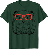 Guinea Pig Shirts For Men Women Kids Gift Guinea Pig Glasses Cute Hispter Cavy Nerd Pet Women Men Kids T-Shirt - Dark Green
