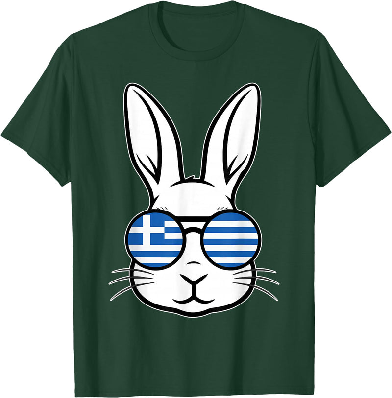 Greek Flag of Greece Happy Easter Rabbit Greek Easter T-Shirt in Dark Green
