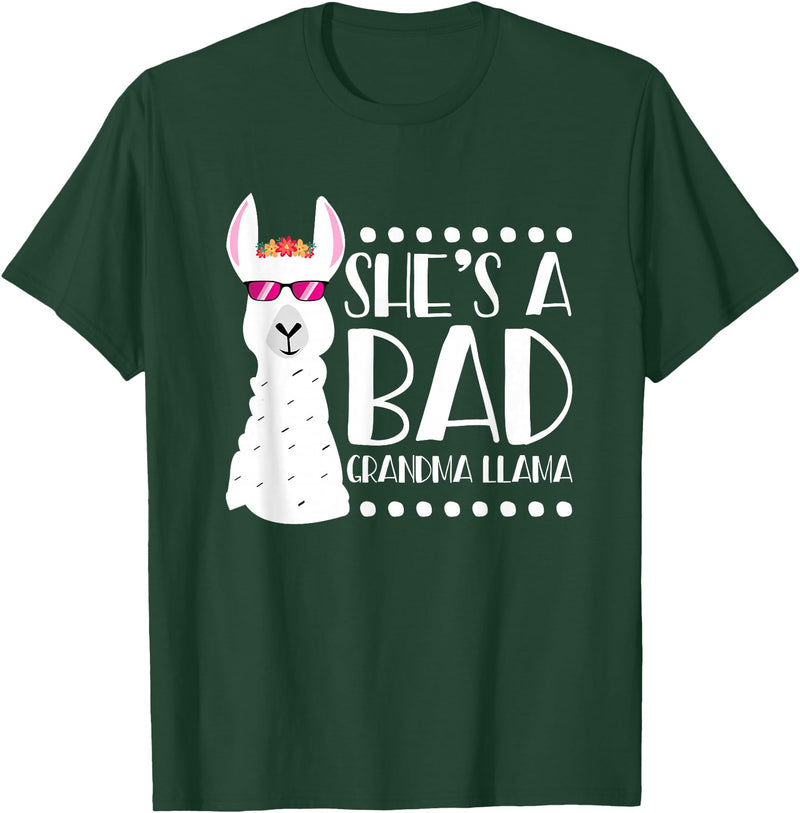Llama - Alpaca Funny Designs Alpaca Fan Design Funny She's A Bad Grandma Llama For Women T-Shirt - Dark Green