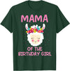 Llama Matching Birthday Party Theme Supplies Mama Of The Birthday Girl Llama First 1st Birthday Girl T-Shirt - Dark Green