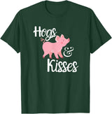 Hogs and Kisses Everyone loves Pigs Design Hogs and Kisses Cute Pig T-Shirt - Dark Green