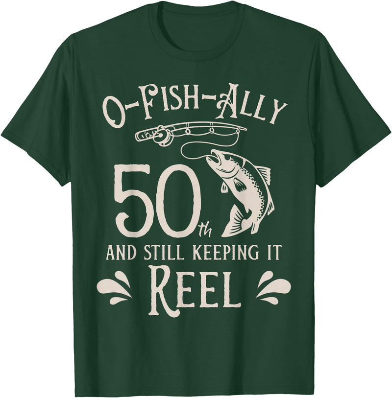 Fishing Birthday Fisherman Matching Family Mom Dad O-Fish-Ally 50th Fishing Birthday T-Shirt - Dark Green