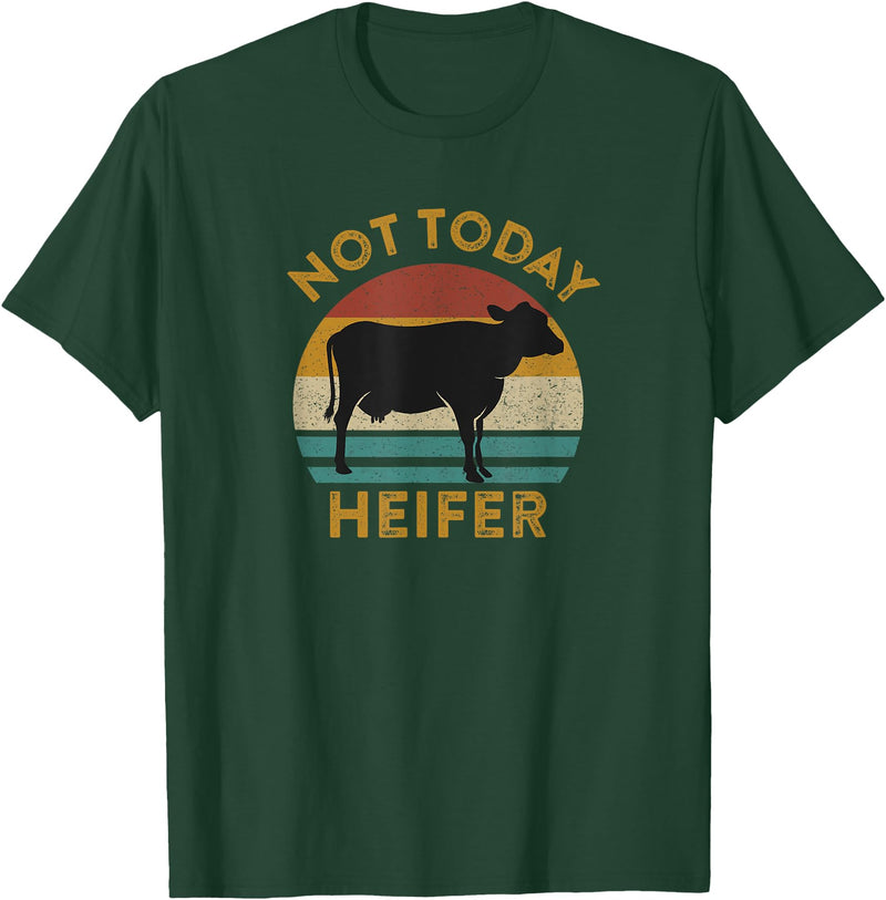 Not Today Heifer Gift for Meme Lovers Not Today Heifer Vintage Cow Funny Slang Phrase Viral Meme T-Shirt - Dark Green