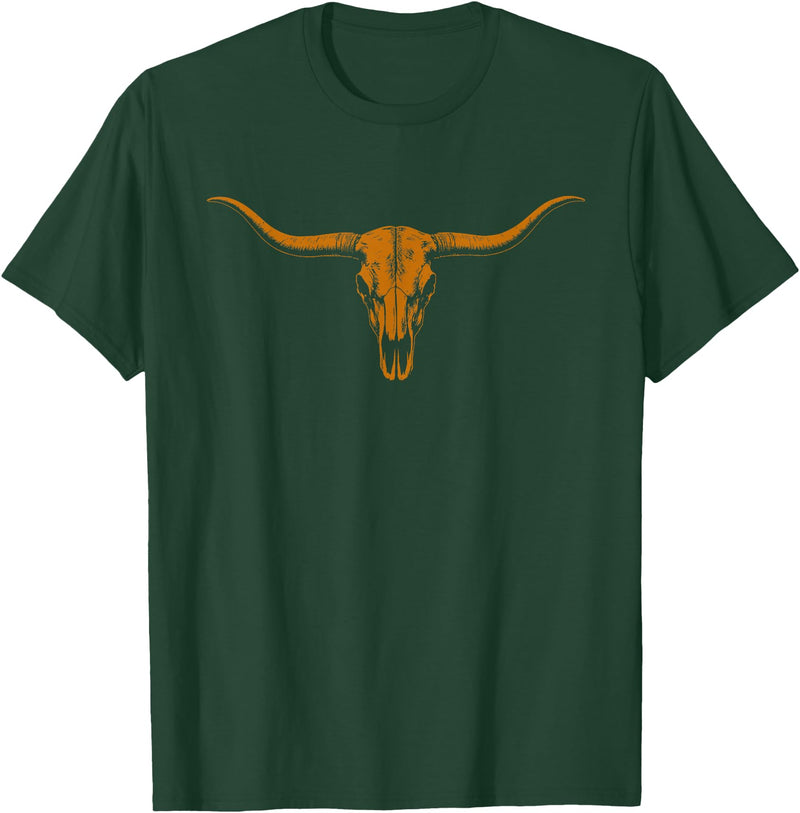 Distressed Texas Apparel Cow Skull Cowgirl Cowboy Texas Vintage Men Woman T-Shirt - Dark Green