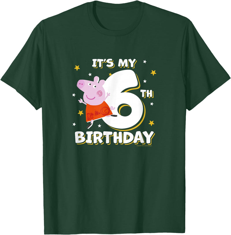 Peppa Pig It's My 6th Birthday Holiday Stars Celebration T-Shirt - Dark Green