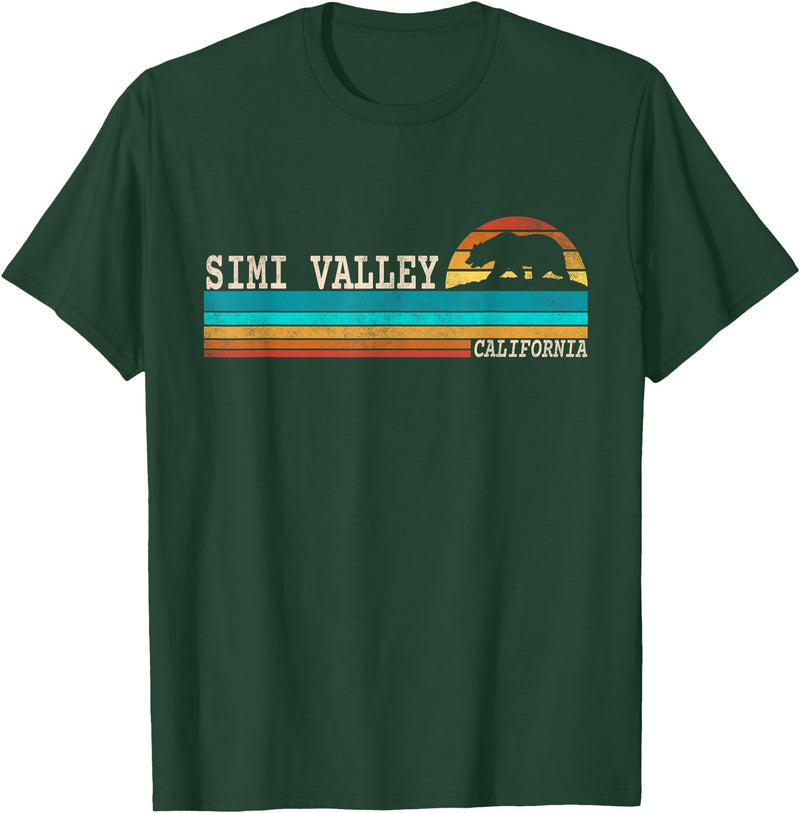 California Republic US State Bear Flag Sunset Simi Valley California State Bear Retro Sunset T-Shirt - Dark Green