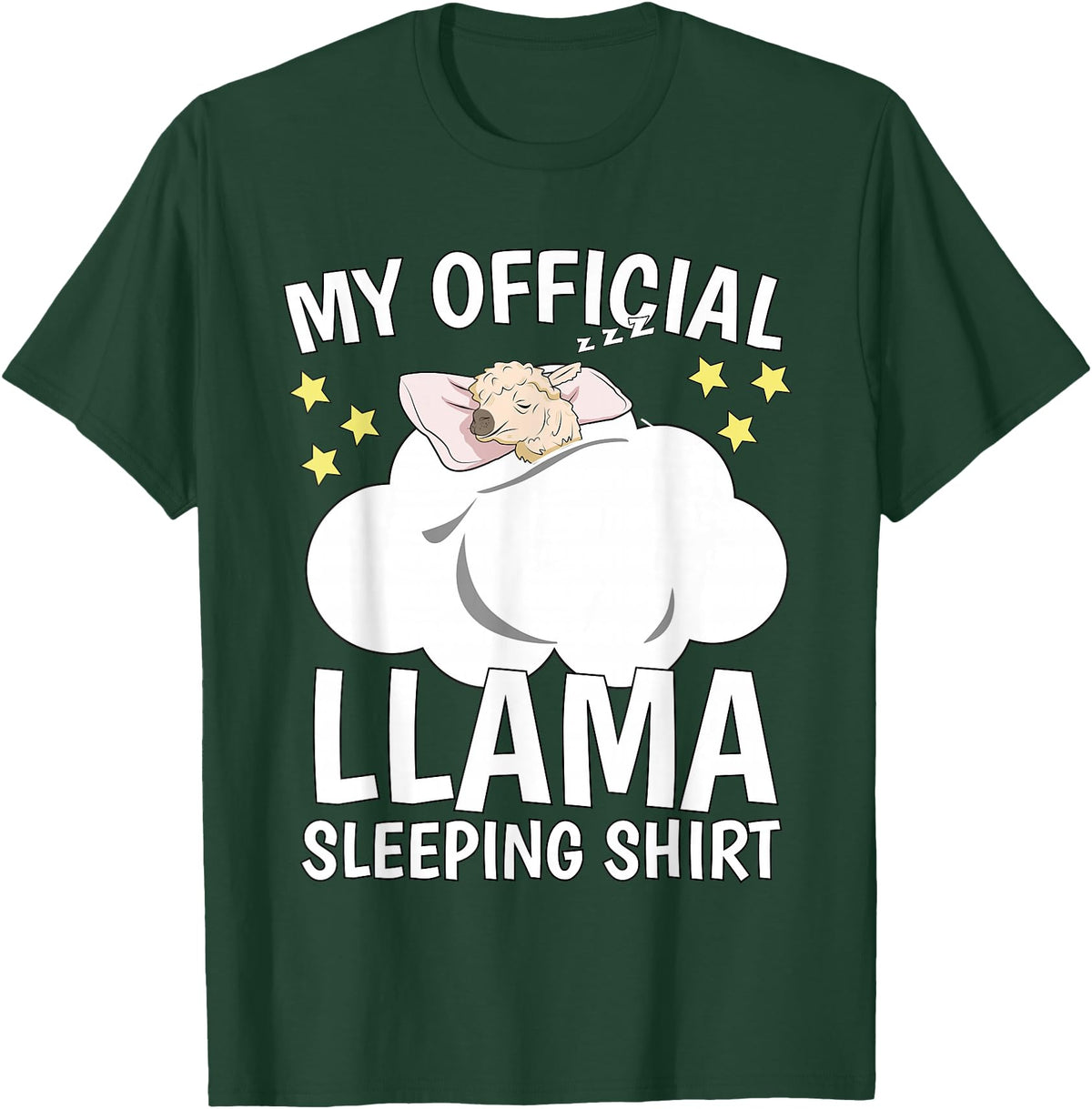 Llama Sleeping Wear Kids, Women & Men Official Sleeping Shirt Sleep Shirt Pajama Naps PJ Llama T-Shirt - Dark Green