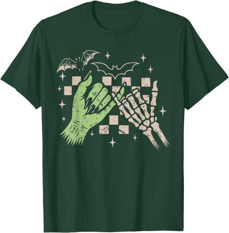 Halloween Vibes Funny Skeleton Hand Spooky Season T-Shirt - Dark Green