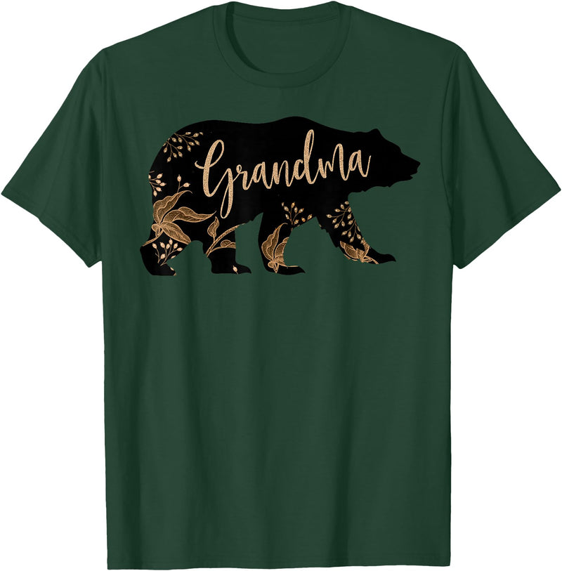 Fandy Family Floral Grandma Bear T Shirt Grandma Mother's Day Women Gift T-Shirt - Dark Green