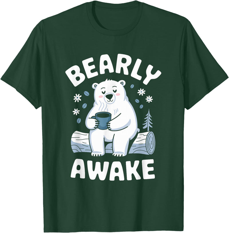Polar Bear PJ Gifts Polar Bear Pajama Coffee Bearly Awake Sleep T-Shirt - Dark Green