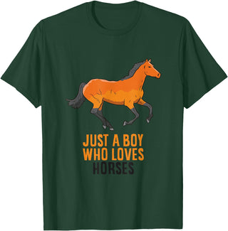 Cool Horse Riding Tees Horse Boy Just A Boy Who Loves Horses Horseback Riding T-Shirt - Dark Green