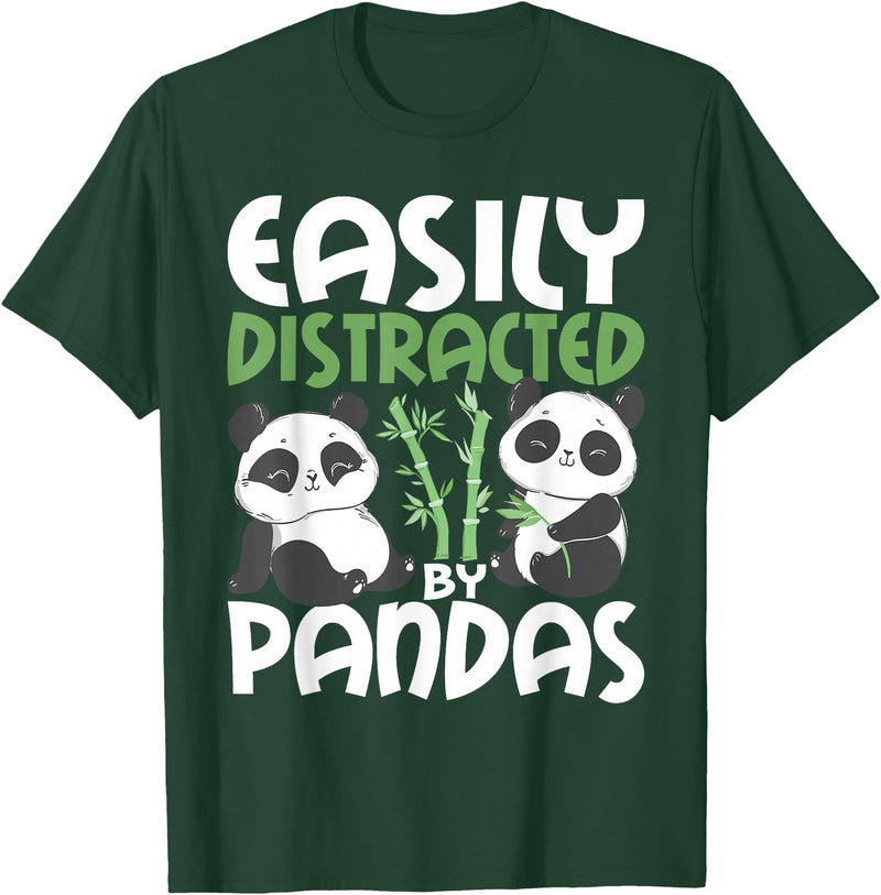 Panda Lover Shirts Easily Distracted By Pandas - Cute Kawaii Panda Bear T-Shirt - Dark Green