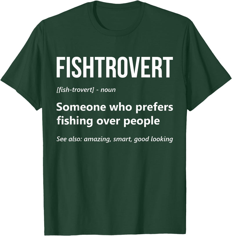 Fishing Enthusiast Designs by A Bass Fishing Lover Fisherman Angler Fishtrovert Definition Funny Fishing Lover T-Shirt - Dark Green
