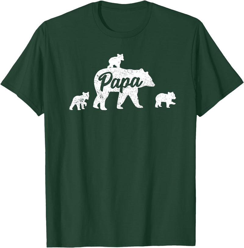 Matching Bear Family Shirt Apparel Vintage Papa Bear 3 Cubs Father's Day T-Shirt - Dark Green