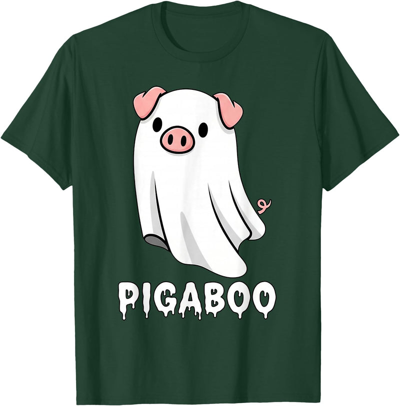 Pig Ghost Boo Halloween Humor By TEERA Funny Pig Ghost Spooky Season T-Shirt - Dark Green