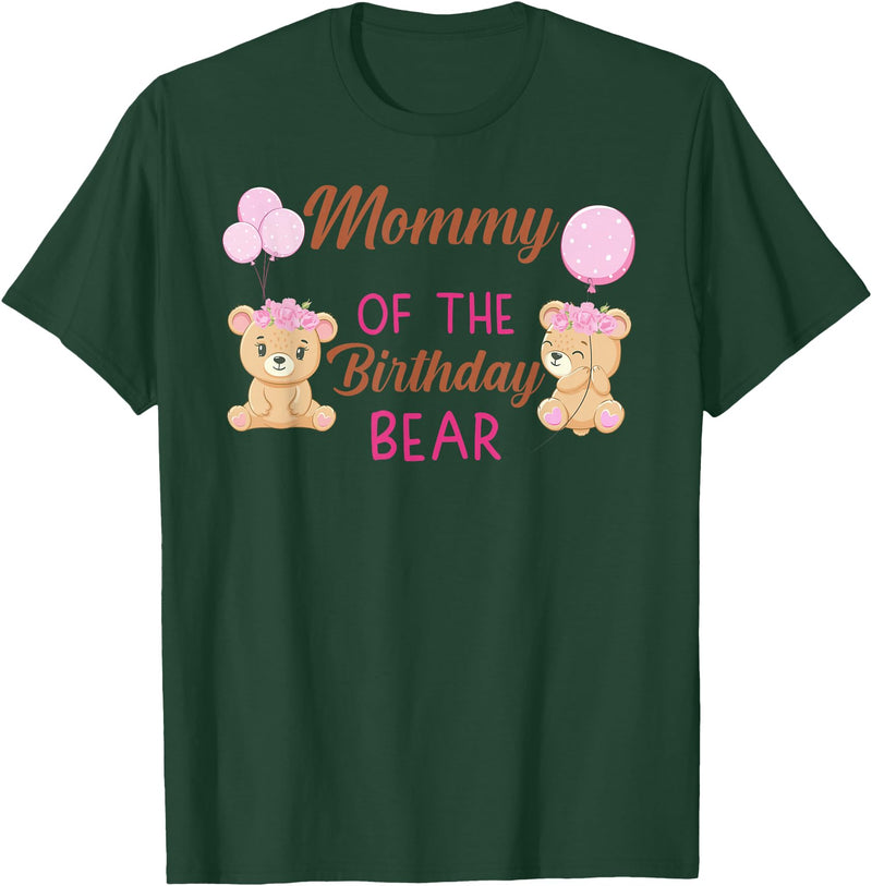 Family Birthday Bear Gifts Mommy of The Birthday for Girl Bear 1st Birthday Party Girl T-Shirt - Dark Green